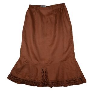 Lino USA Vintage Rust Orange Brown 100% Linen Maxi Skirt Cottage Prairie Western